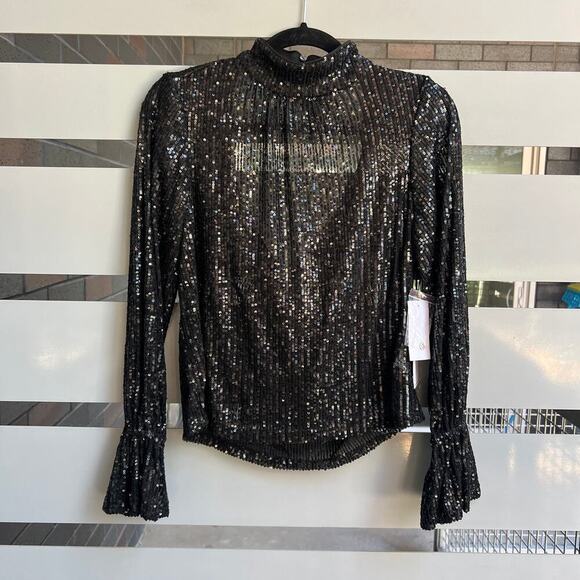 NWT 1.State Black Drape Back Sequin Top Size XS - Picture 3 of 7